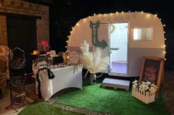 Vintage camper night set up